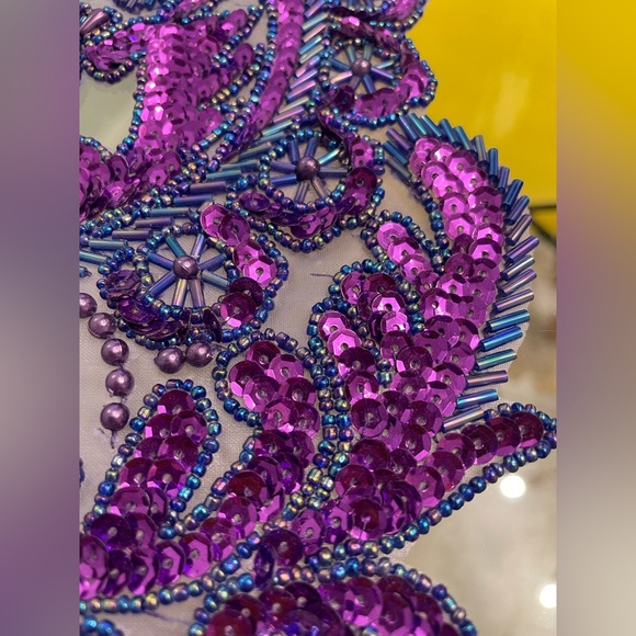 Set of sequined and beaded appliqués. Purple and blue flower design - Picture 5 of 5